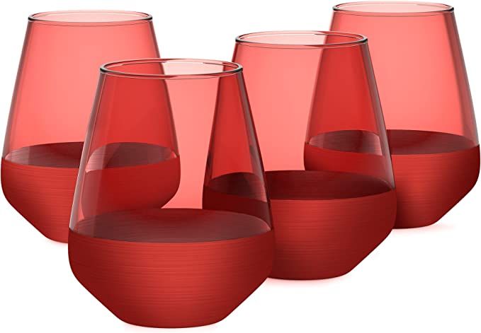 RAKLE Stemless Wine Glasses – Set of 4 Red Colored Wine Glasses – 14.3oz Colorful Wine Glasse... | Amazon (US)