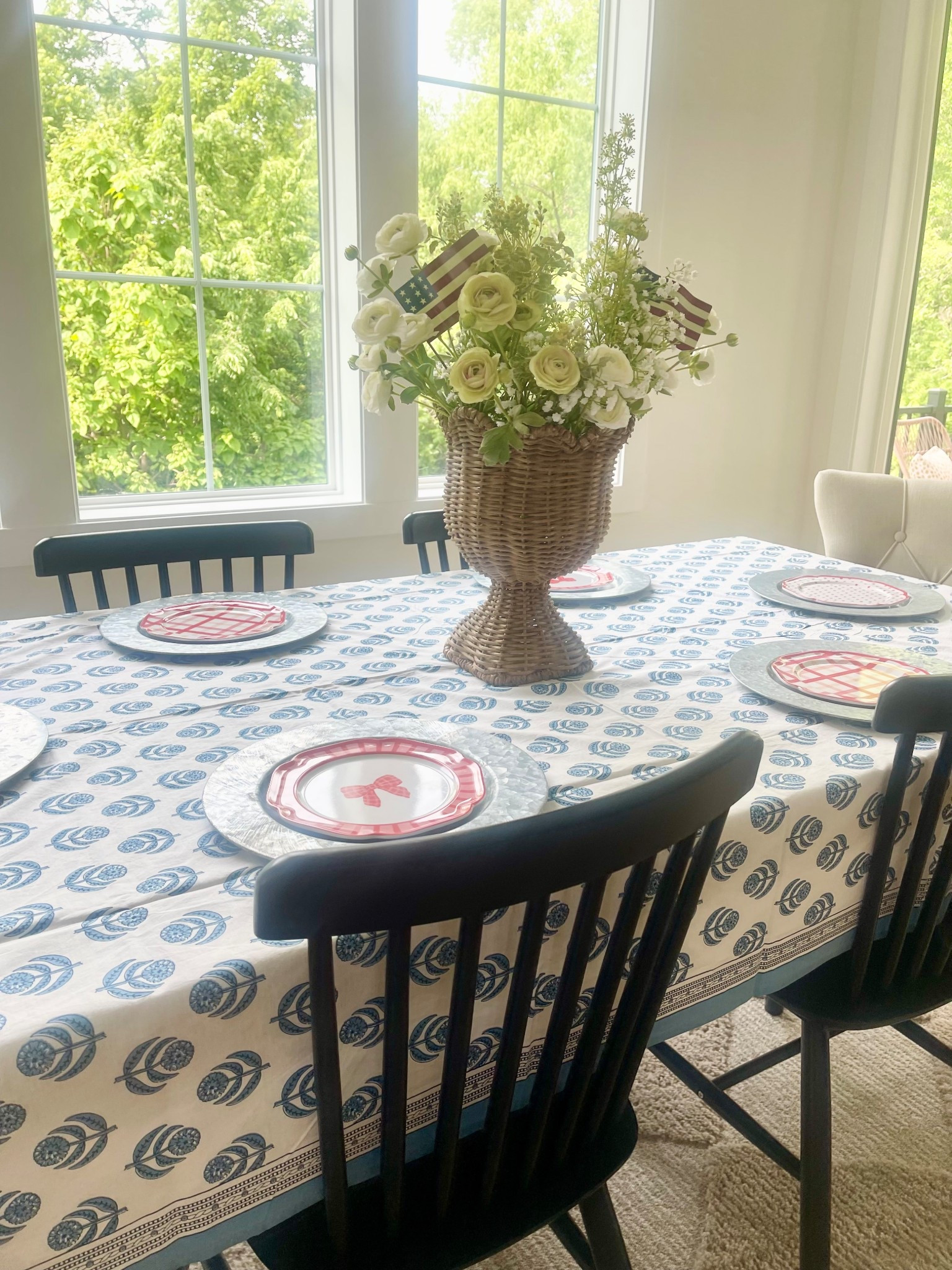 4th of July stable Setting Decor! Blue table cloth and red plate! 

#LTKSeasonal #LTKHome