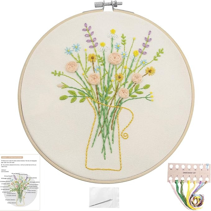 Embroidery Kits with Colorful Flower and Plant Designs; Embroidery Starter Sets with Patterns –... | Amazon (US)
