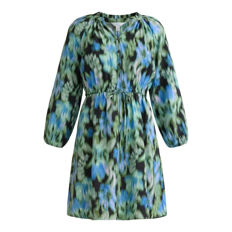 Time and Tru Women's Ruffle Neck Mini Dress, Sizes XS-XXXL | Walmart (US)