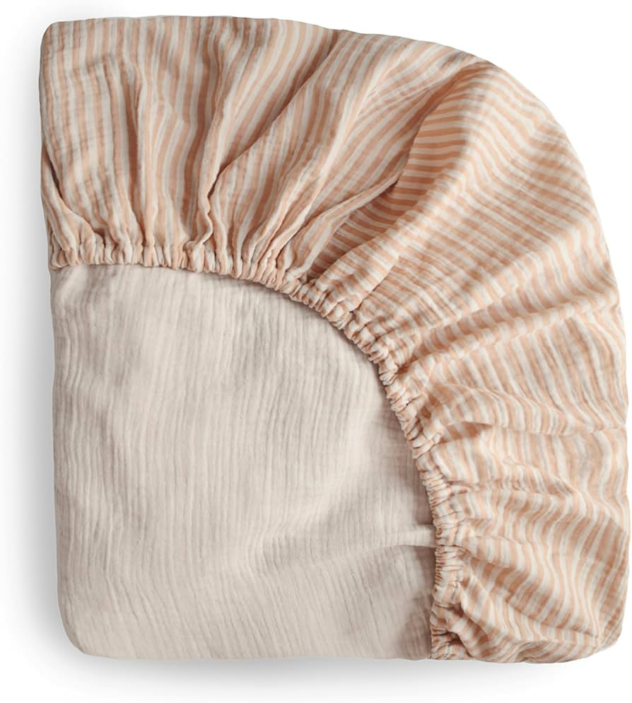 mushie Extra Soft Muslin Fitted Crib Sheet | 192 Thread Count | 28"x 52" (Natural Stripe) | Amazon (US)