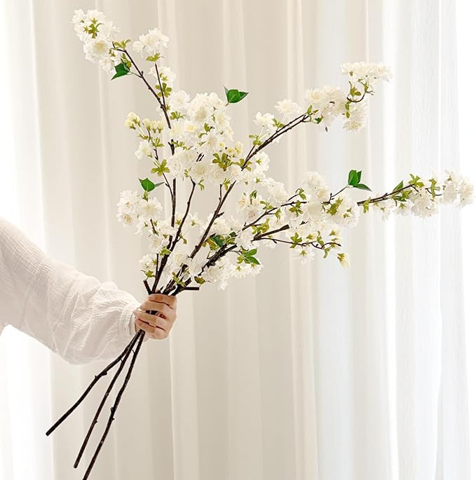 Senjie Artificial Cherry Blossom Branches, Fake Flowers Bouquet with Real Touch Long Stems, Faux ... | Amazon (US)