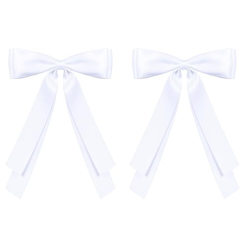 5.5in White Long Tail Hair Bows Big Silky Satin Tassel Ribbon Bow Hair Clip Barrettes for Women Flower Girls Thick Thin Hair,Bride Wedding Party Dress Decor Accessory | Amazon (US)
