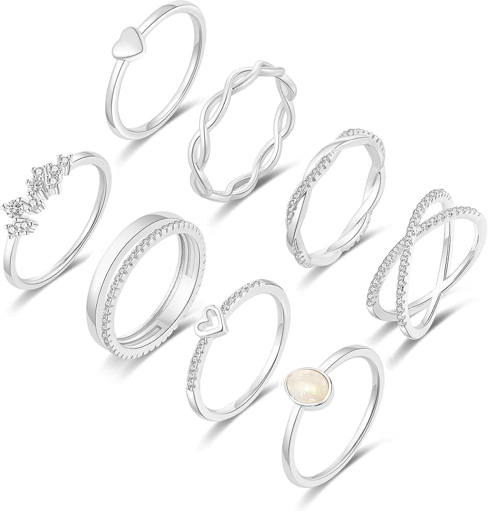 RLMOON 8PCS 14K Gold/Silver Rings Set for Women Non Tarnish Dainty CZ Simulated Diamond Ring Eter... | Amazon (US)