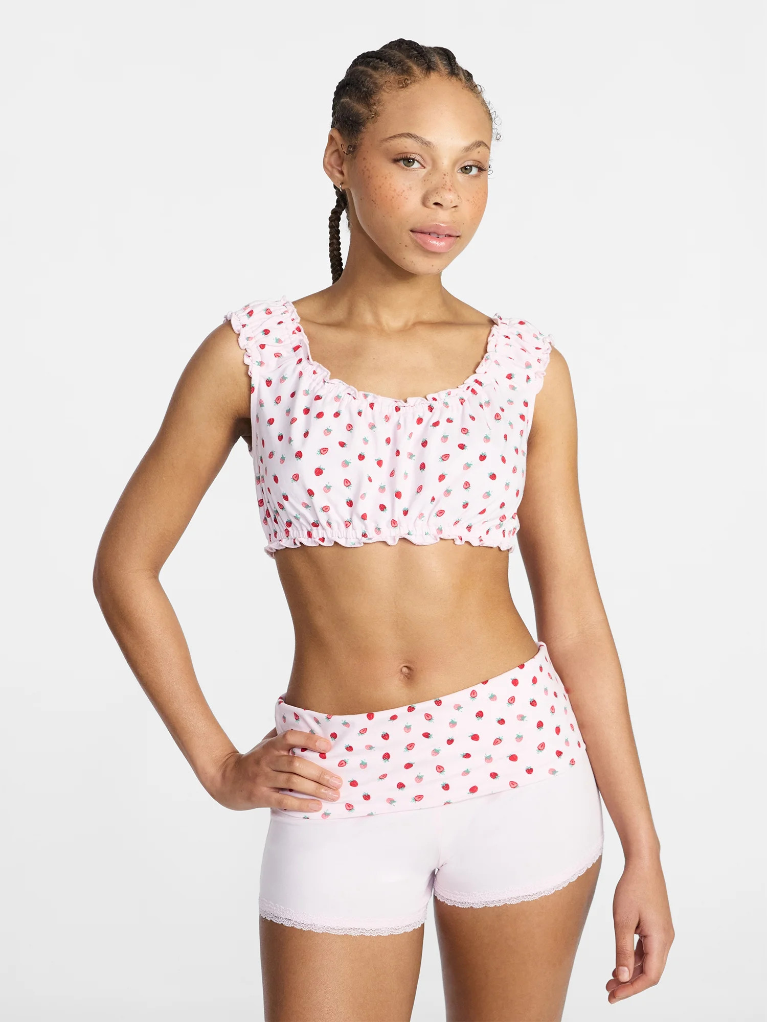 No Boundaries Bralette and Foldover Shorts Sleep Set, 2-Piece, Women's XS-XXL | Walmart (US)