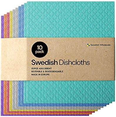 Swedish Dishcloth Cellulose Sponge Cloths - Bulk 10 Pack of Eco-Friendly No Odor Reusable Cleanin... | Amazon (US)