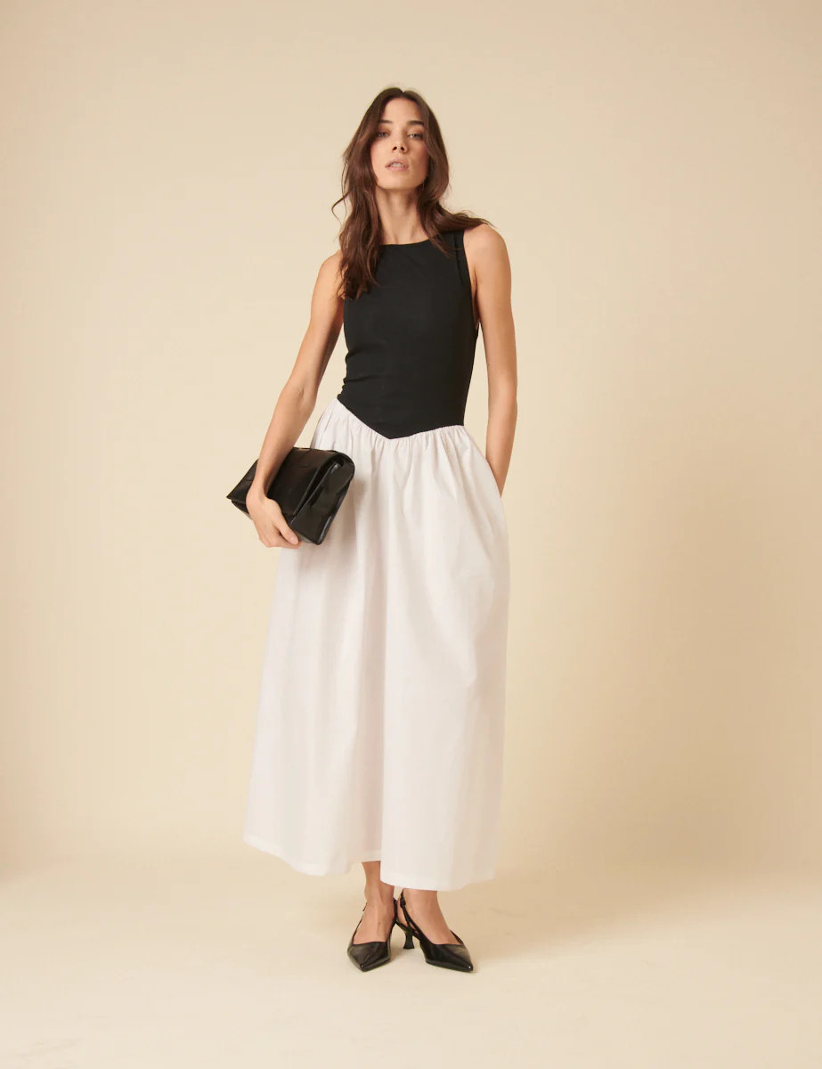 Black And White Drop Waist Verity Midi Dress | Nobody's Child