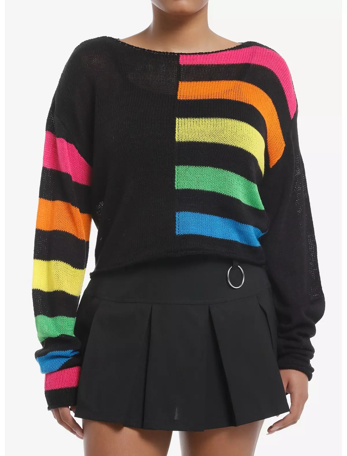 Social Collision Split Rainbow Boxy Knit Sweater | Hot Topic