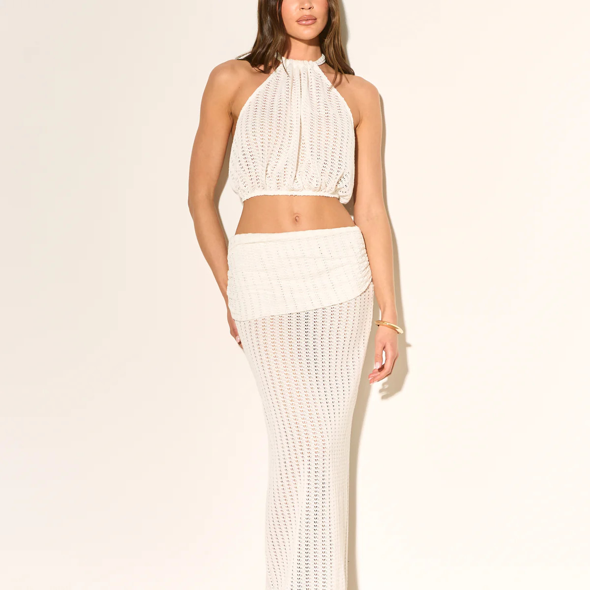SEREN White Knit Halter Top & Skirt Co Ord | Noughts and Kisses