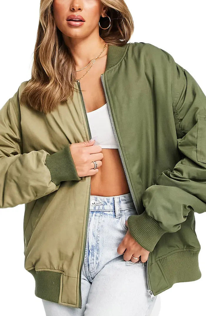 TOPSHOP Oversize Colorblock Bomber Jacket | Nordstrom | Nordstrom