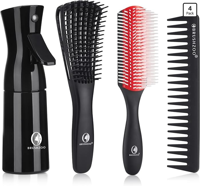 BRUSHZOO Detangler Brush with Hair Spray bottle 9 Row Brush Wide Tooth comb, Hair Brushes for Wom... | Amazon (US)