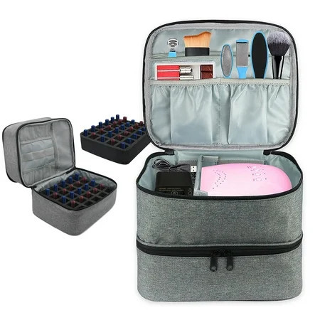 Pinkiou Nail Polish Organizer Bag 30 Bottles Double Layer Design Portable Nail Organizers and Storage for Nail Tech, Nail Polish Holder Nail Polish Organizer Case for uv Light Storage | Walmart (US)