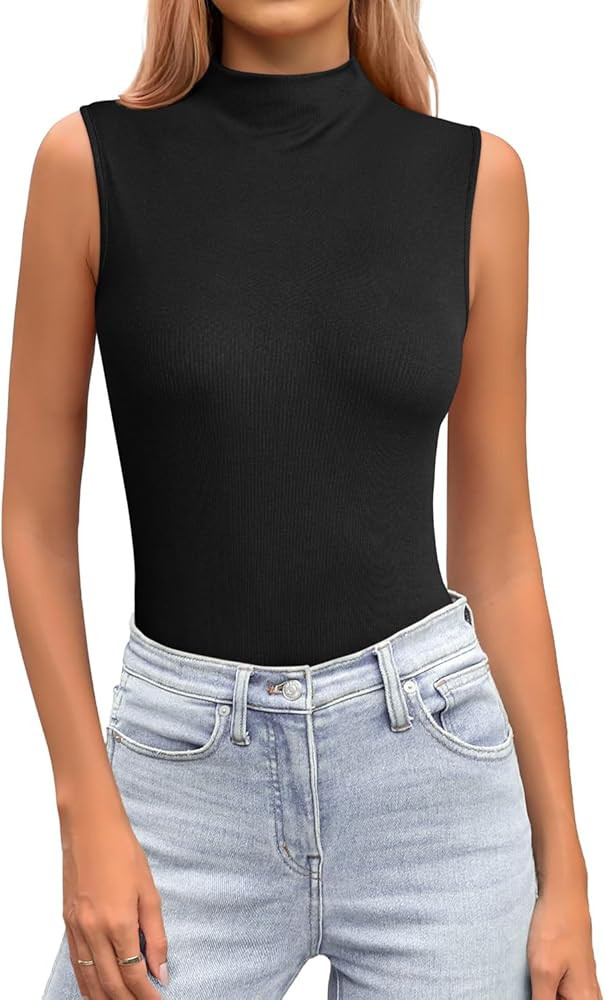 JUSTFASHIONNOW Womens Sleeveless Mock Turtleneck Tank Tops Stretchy Fitted Basic Casual Layer Shi... | Amazon (US)