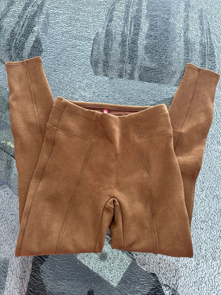 NWT New $168 SPANX Faux Suede High Waisted Flare Pants Caramel 20323R-Small | eBay US