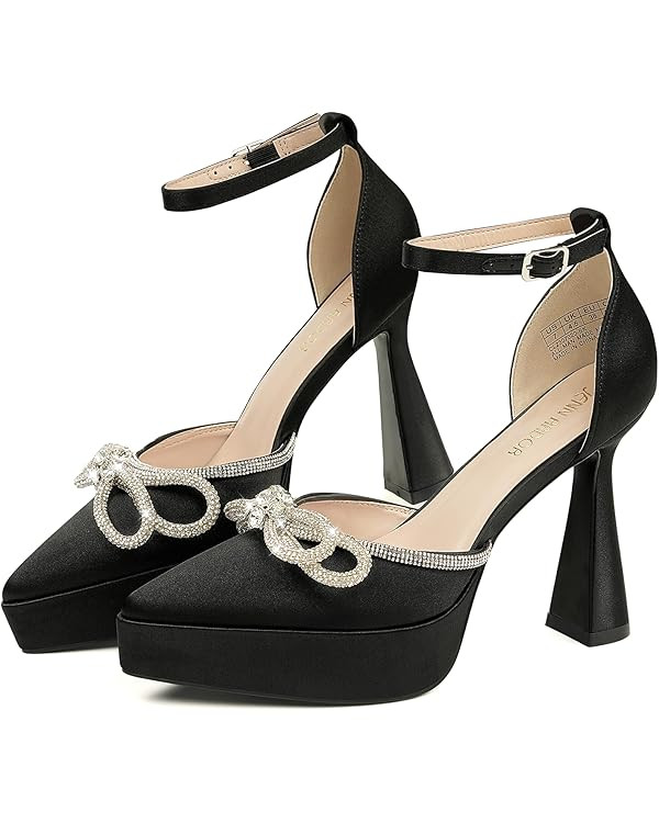 JENN ARDOR Platform Heels for Women Rhinestone Sparkly Bow High Heels Closed Pointed Toe Stiletto... | Amazon (US)