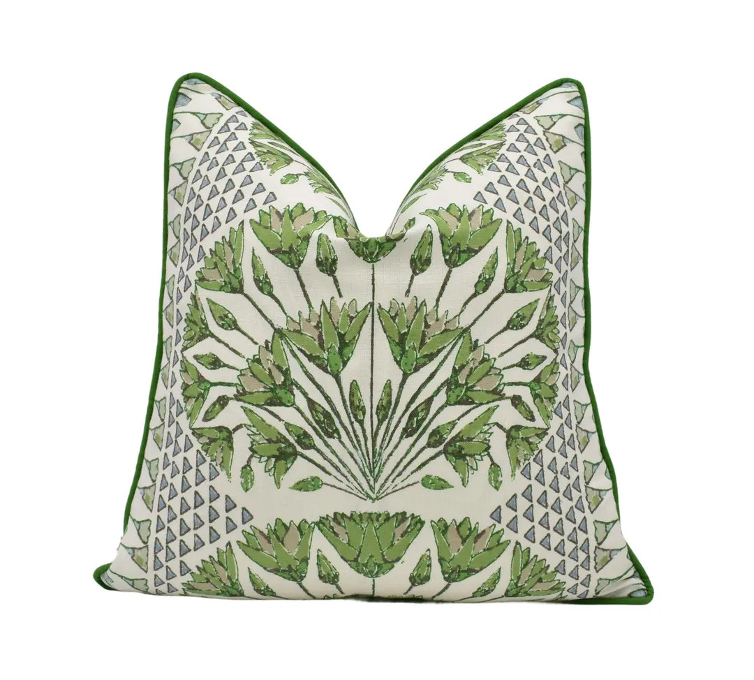 Anna French x Thibaut - Cairo - Green and White - Ancient Egyptian Lotus Flower Designer Cushion ... | Etsy (US)