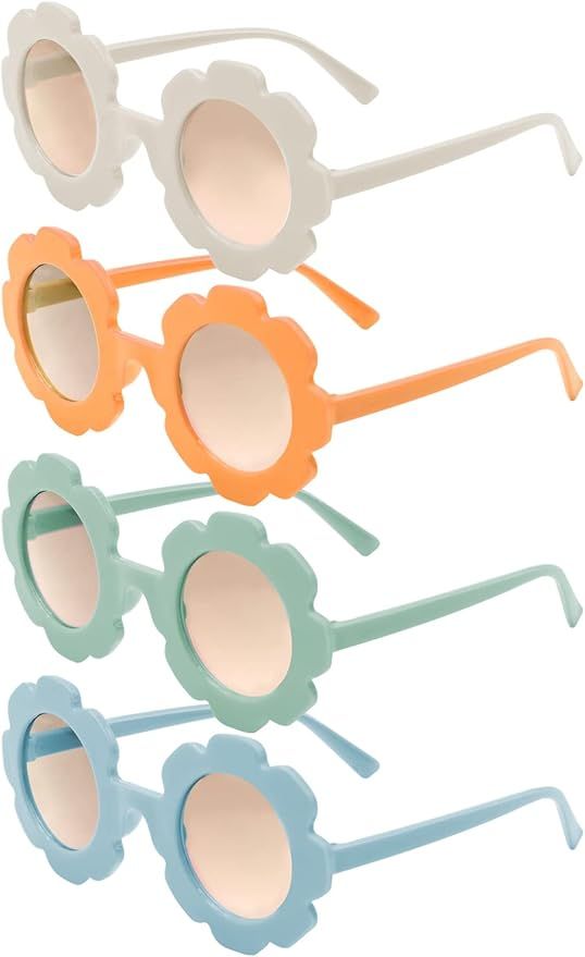 AYQWE Round Flower Sunglasses, 4 Pairs Cute Kids Sunglasses for Kids Party Accessories | Amazon (US)
