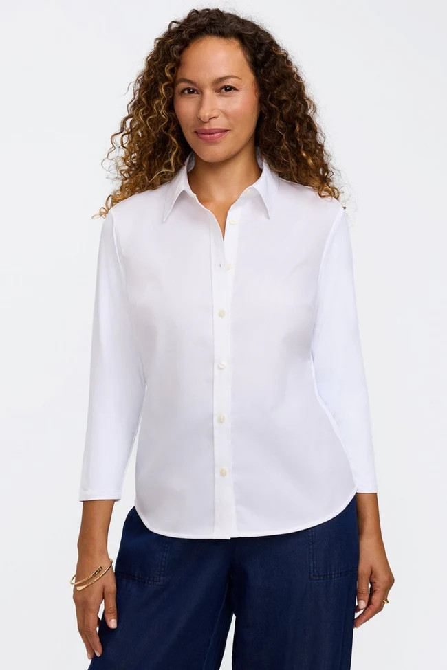 Dina Knit-Woven 3/4 Sleeve Shirt | Foxcroft