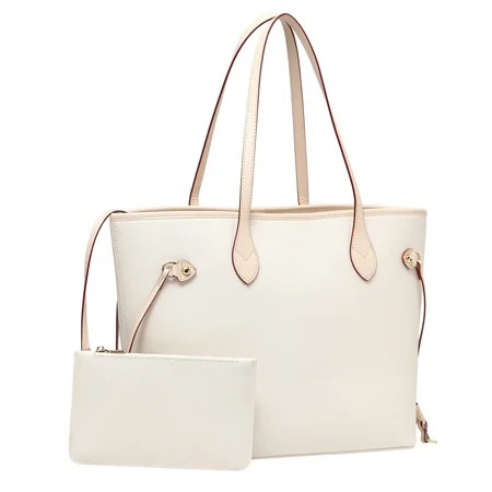 Daisy Rose Tote Shoulder Bag with inner pouch - PU Vegan Leather - Cream | Walmart (US)