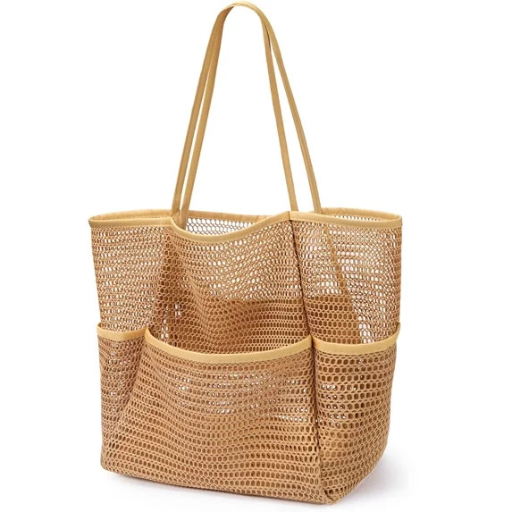 Gocvo Mesh Beach Bag for Women, Beach Tote Large Foldable Mesh Swim Bag with Pockets | Sandproof ... | Walmart (US)