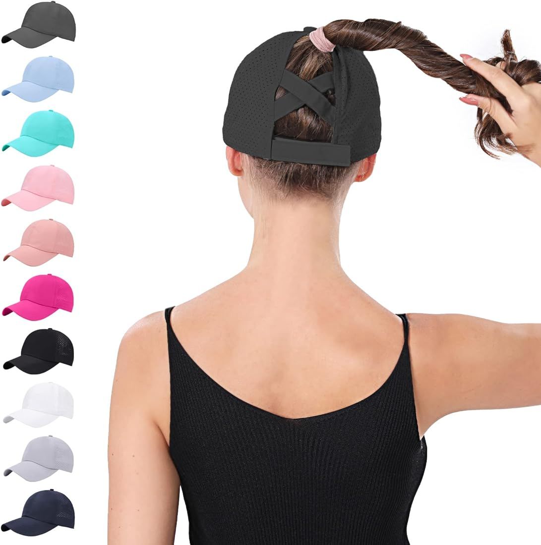 New Upgraded Women Criss Cross Hat High Ponytail Baseball Caps Adjustable High Messy Bun Ponycap ... | Amazon (US)