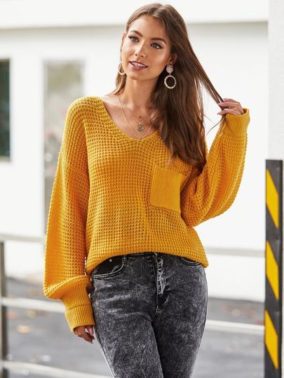 SHEIN Neon Orange Pocket Patch Jumper | SHEIN