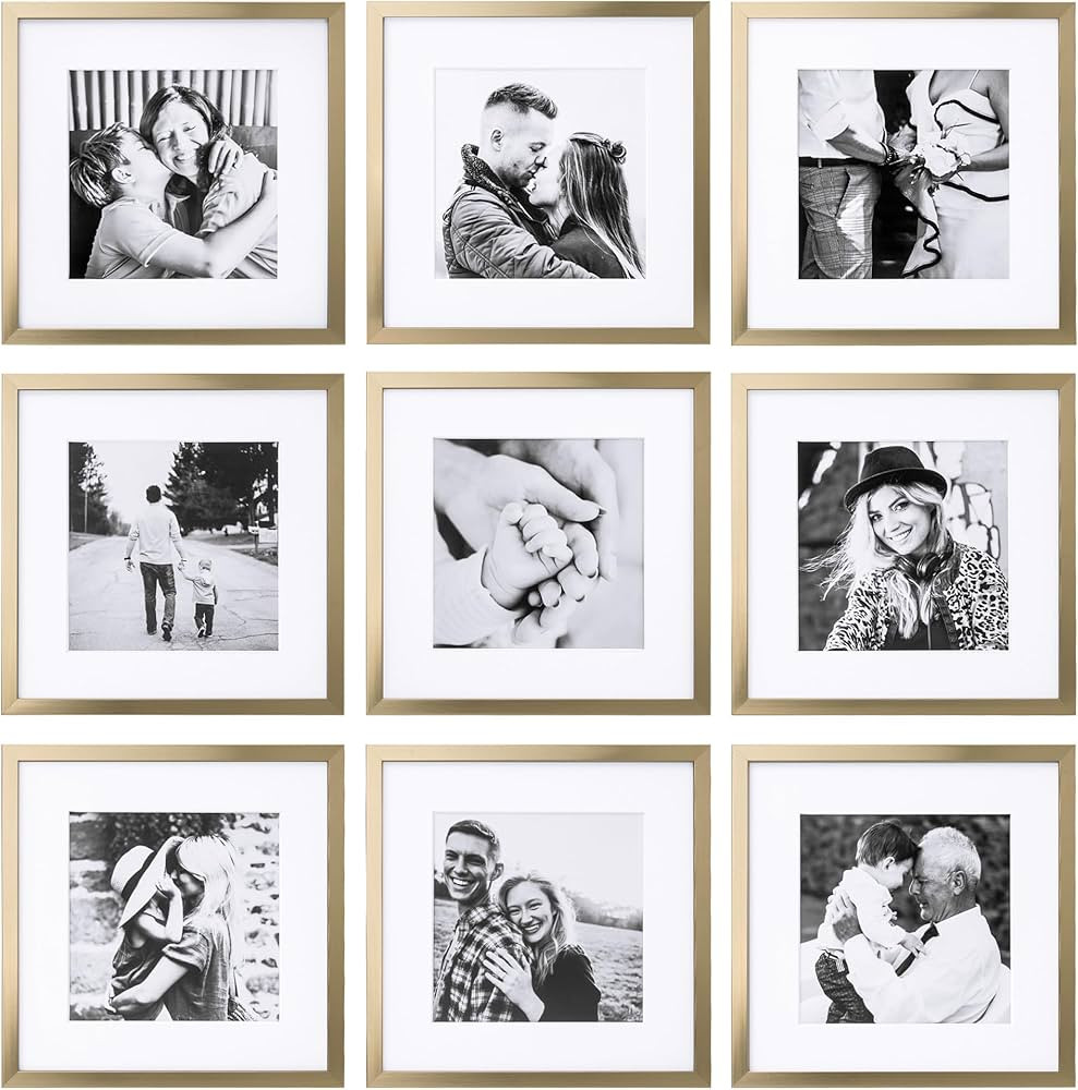 ArtbyHannah Gallery Wall Frame Set of 9 12x12 Square Picture Frame，Gold Frames Used as 8x8 Pict... | Amazon (US)