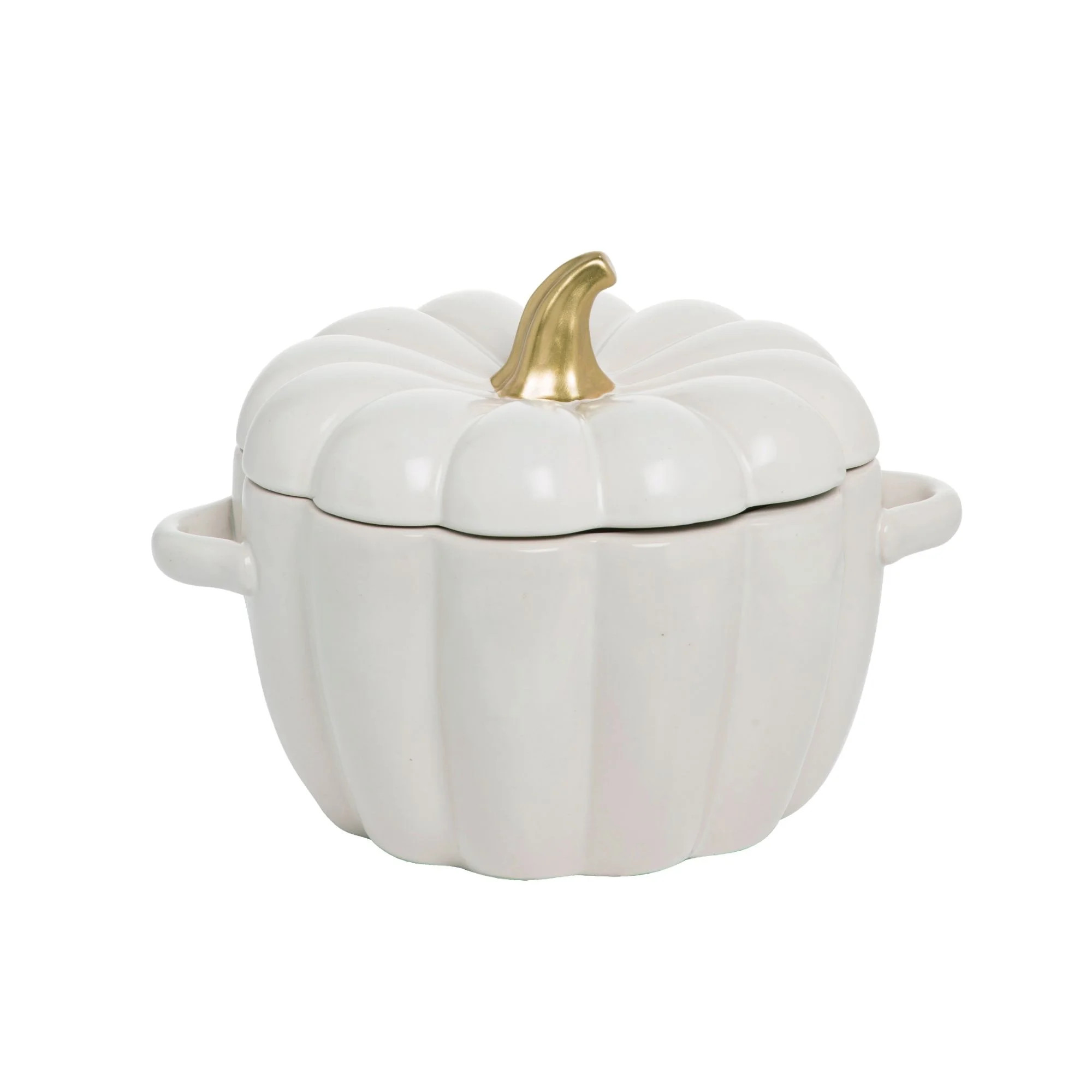 12" Gold and White Pumpkin with Stem Bowl Thanksgiving Tabletop Decor | Walmart (US)