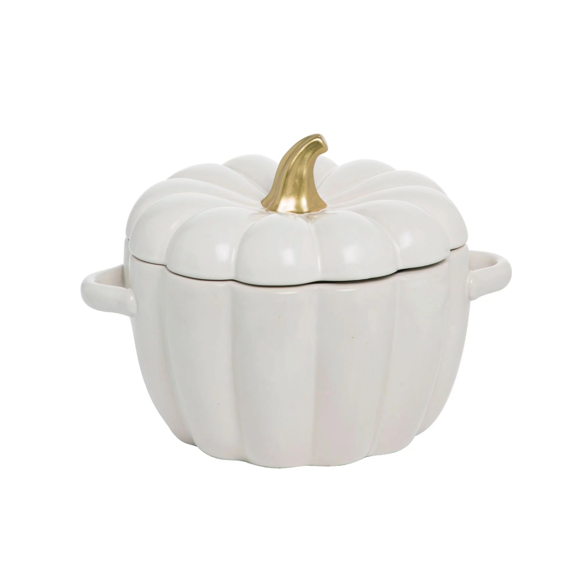 12" Gold and White Pumpkin with Stem Bowl Thanksgiving Tabletop Decor | Walmart (US)