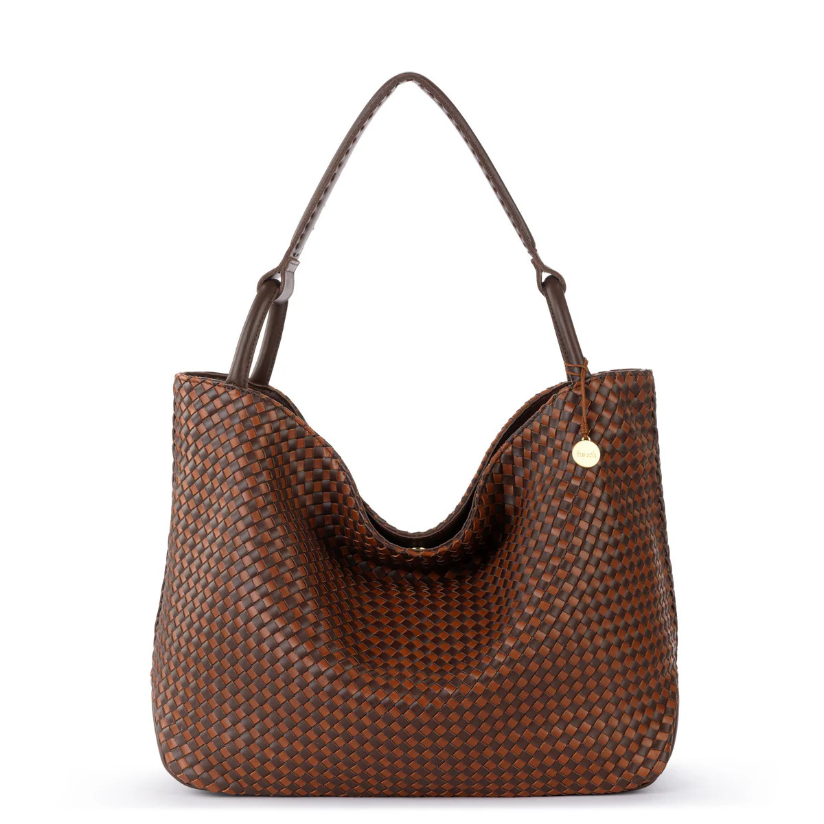 Los Feliz Large Tote Bag in Woven Mahogany Cognac Leather | The Sak
