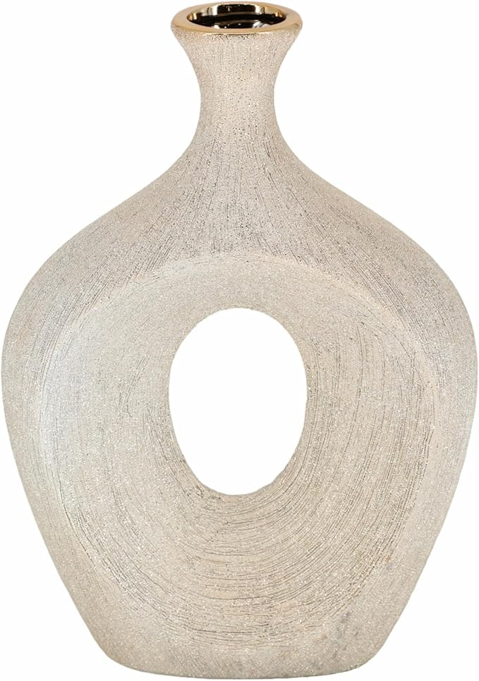 13" Ceramic Oval Vase - Contemporary Glam Abstract Cut-Out Vase in Beaded Gold - Creative Home or... | Amazon (US)