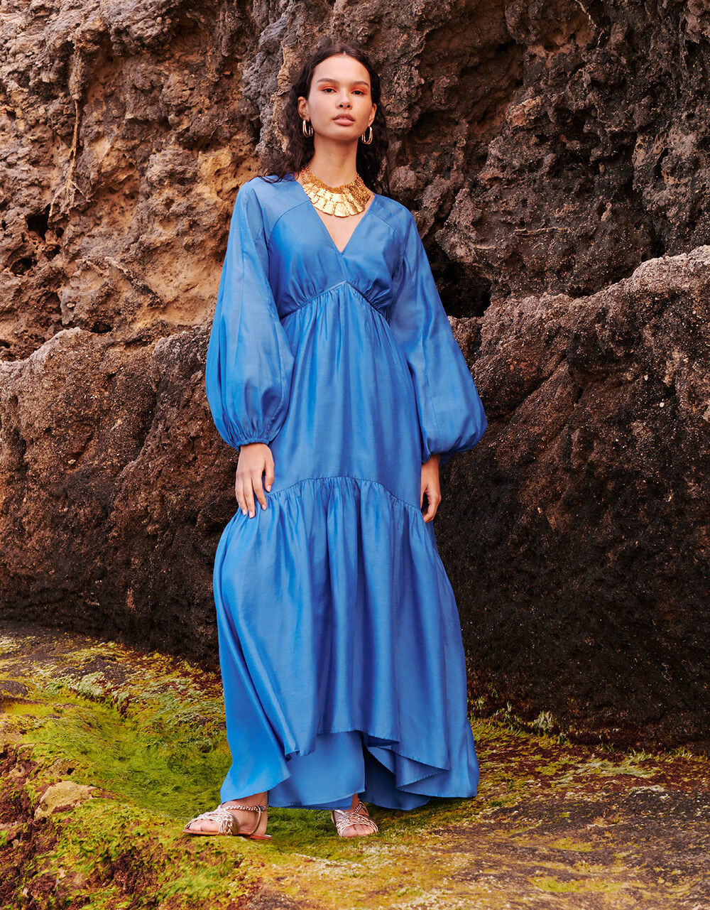 Palmer Maxi Dress in Recycled Polyester Blue | Monsoon (UK)