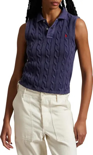 Cable Sleeveless Cotton Polo Sweater | Nordstrom