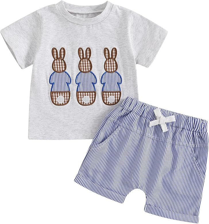 Toddler Baby Boy Easter Outfits Bunny Letter Print Short Sleeve T-shirt Top Casual Shorts Sets 2P... | Amazon (US)