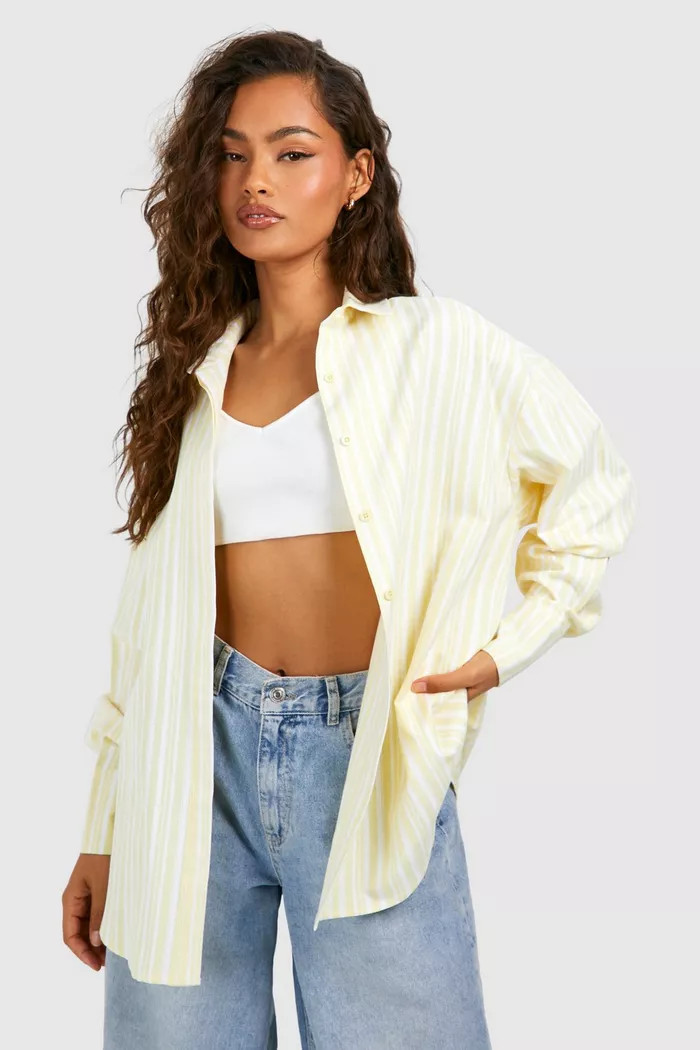 Oversized Linen Striped Shirt | Boohoo.com (UK & IE)