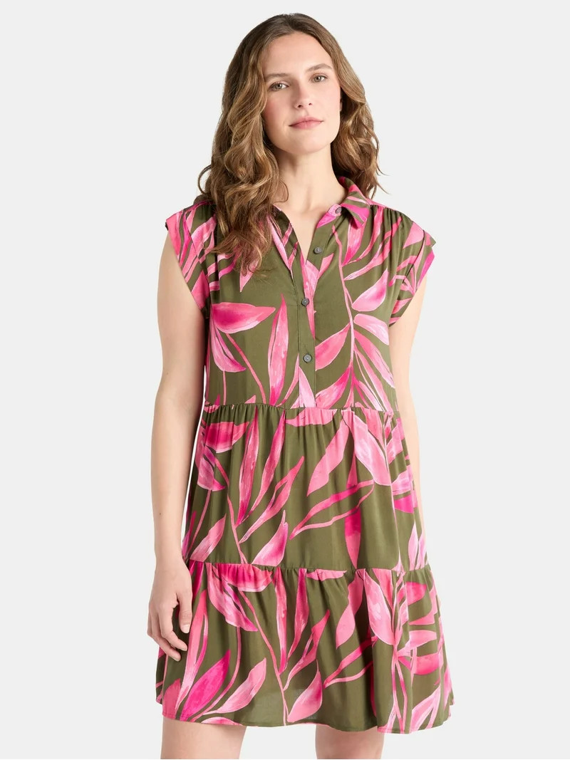 Time and Tru Women's Tiered Mini Shirtdress, Sizes XS-XXXL | Walmart (US)