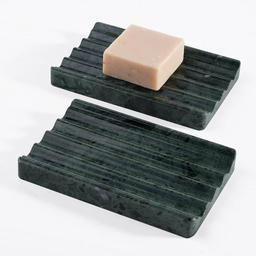 2 Pcs Soap Holder for Bathroom, Marble Soap Dish for Kitchen Countertop, Green Soaps Tray with Cr... | Amazon (US)