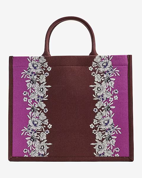 Purple Flower Printed Canvas Tote Bag | Express