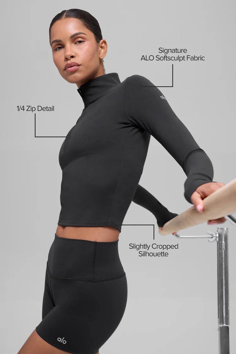 ALO Softsculpt Precision 1/4 Zip Long Sleeve - Green Olive | Alo Yoga (US)