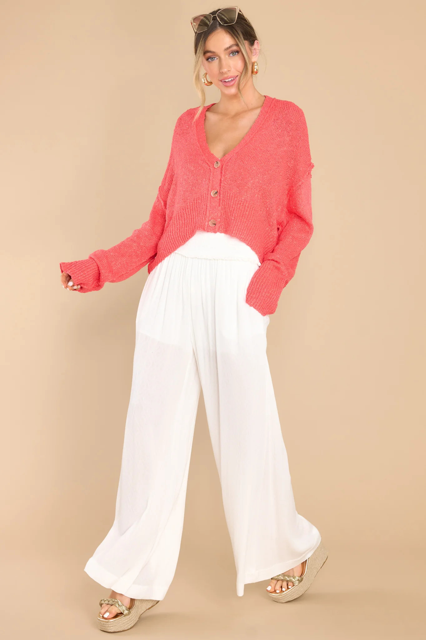 Perfectly Cozy Coral Cardigan | Red Dress 