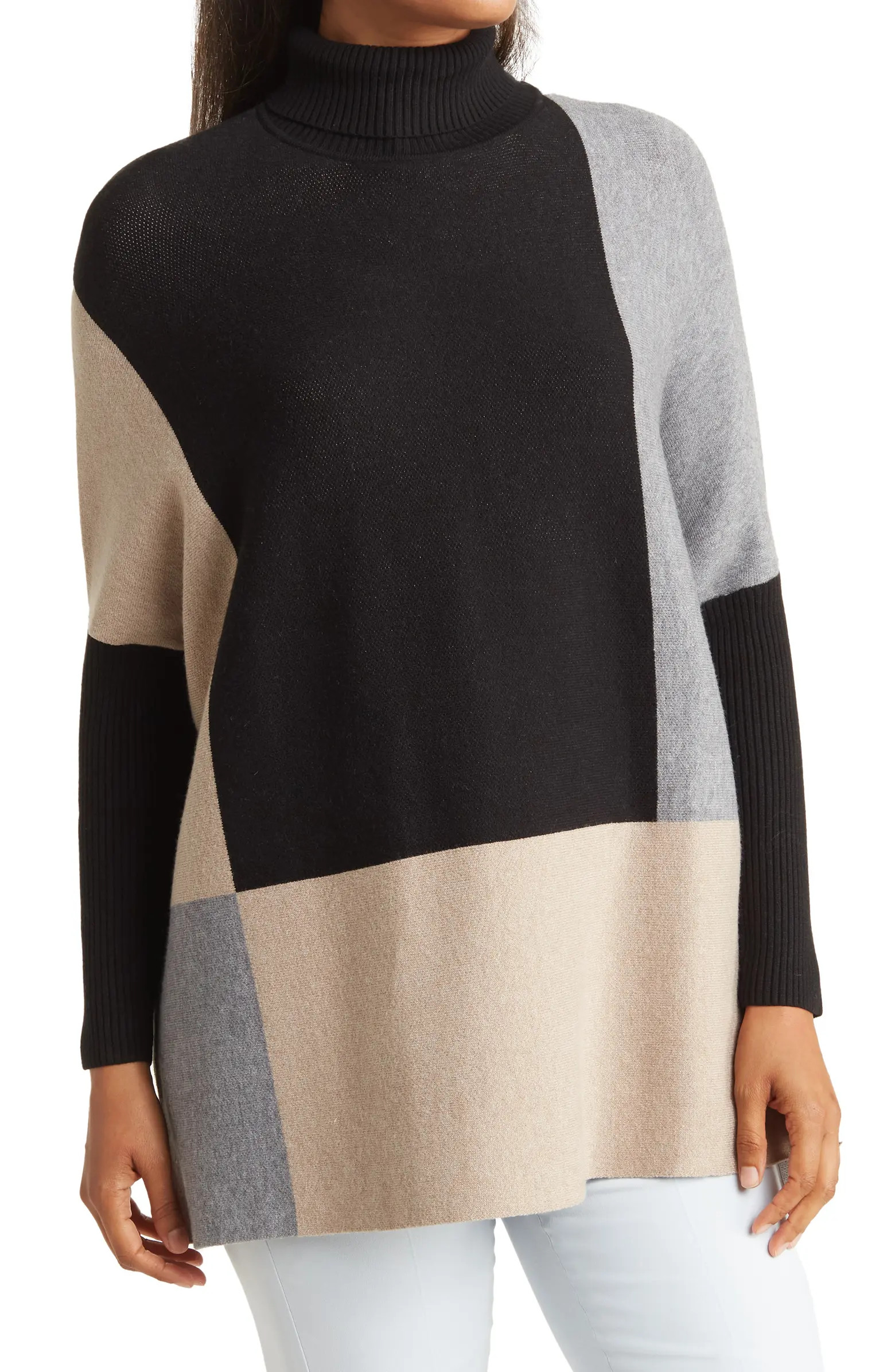 Oversize Boxy Colorblock Turtleneck Sweater | Nordstrom Rack