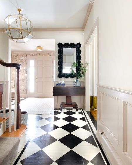 Black, white, and neutral entryway sources with gold lighting. Classic, new traditional style. #LTKhome 

#LTKhome