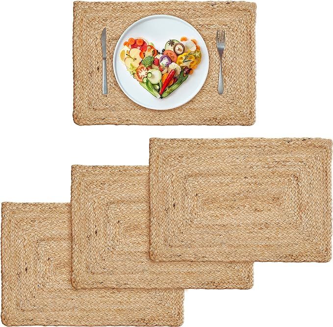Hausattire Jute Braided Placemats 13x19 Inches - Natural, Farmhouse Reversible Woven Mats for Kit... | Amazon (US)