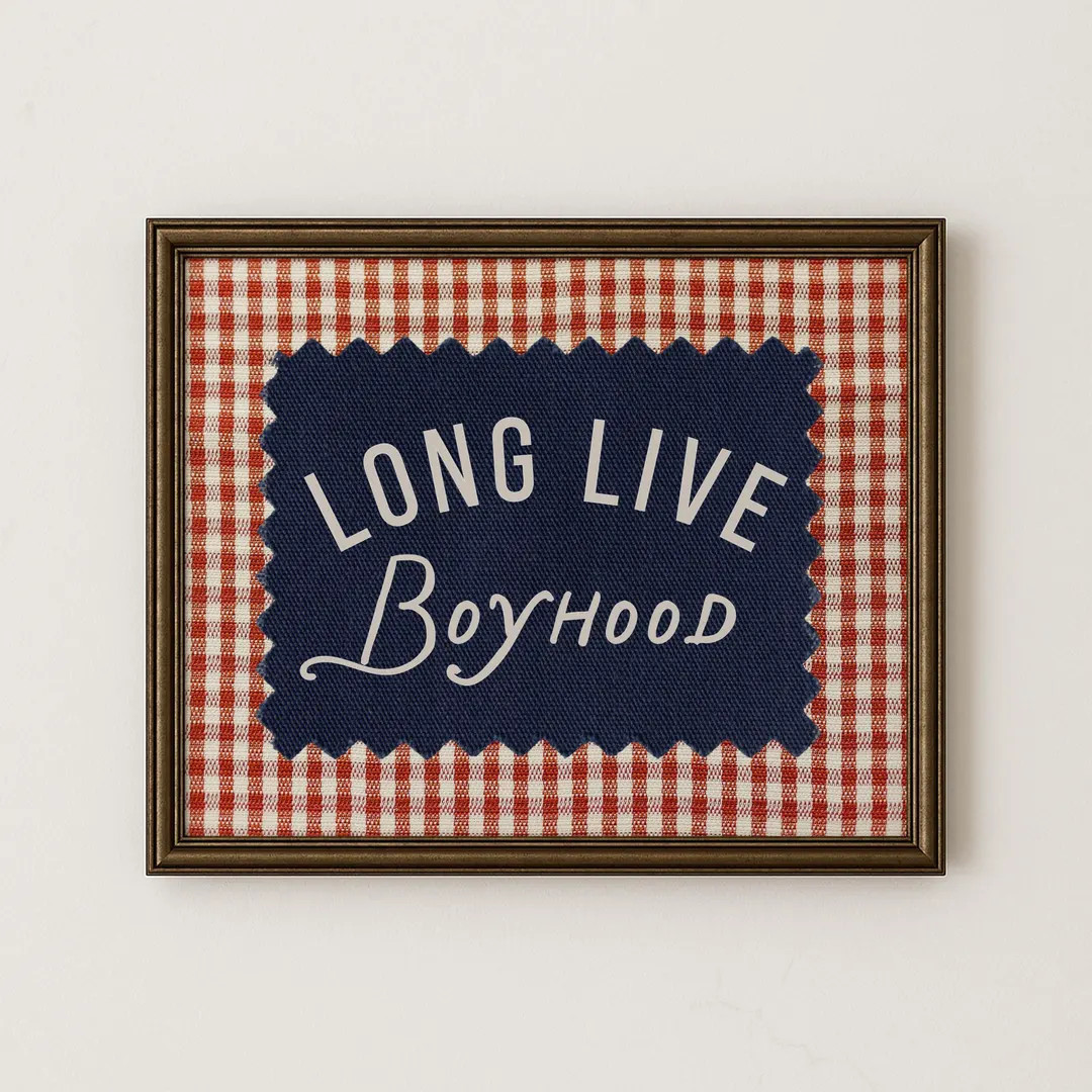 Long Live Boyhood Digital Download, Vintage Boy Room Art, Rustic Americana Nursery Print, Gingham... | Etsy (US)