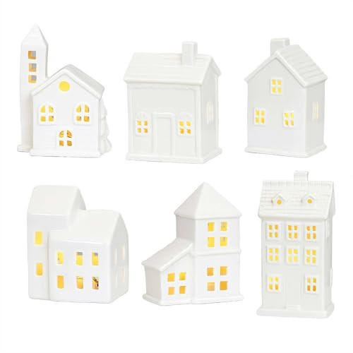 White Ceramic Christmas Village Houses, Christmas Village Sets, LED Lighted Christmas Village Houses, White Porcelain Village Town Houses, Christmas Town Scene Collection for Home Table Room Decor | Amazon (US)