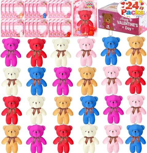 Valentines Day Cards for Kids School Valentines Day Gifts for Kids Classroom Class Valentine Stuffed Animal Plush Bears Non Candy Valentine's Party Favors Prizes Treats Valentine Goodie Bag Stuffers | Amazon (US)