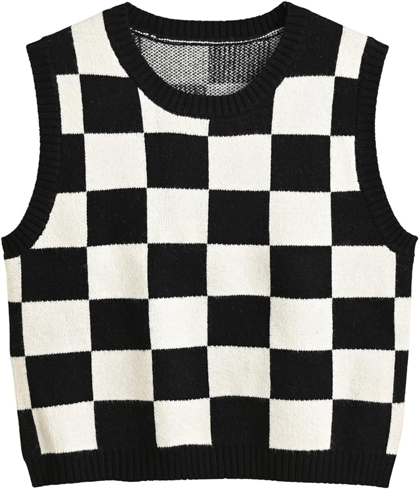 Hyipels Women's Sweater Vest,Y2K Sleeveless Pattern Preppy Style Knitted Crop Tank Top for Girl | Amazon (US)