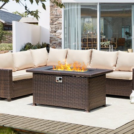 Yoleny 50 Propane Fire Pit Table 50 000 BTU Rectangular Gas Fire Pit CSA Certified Wicker Fire Pit T | Walmart (US)