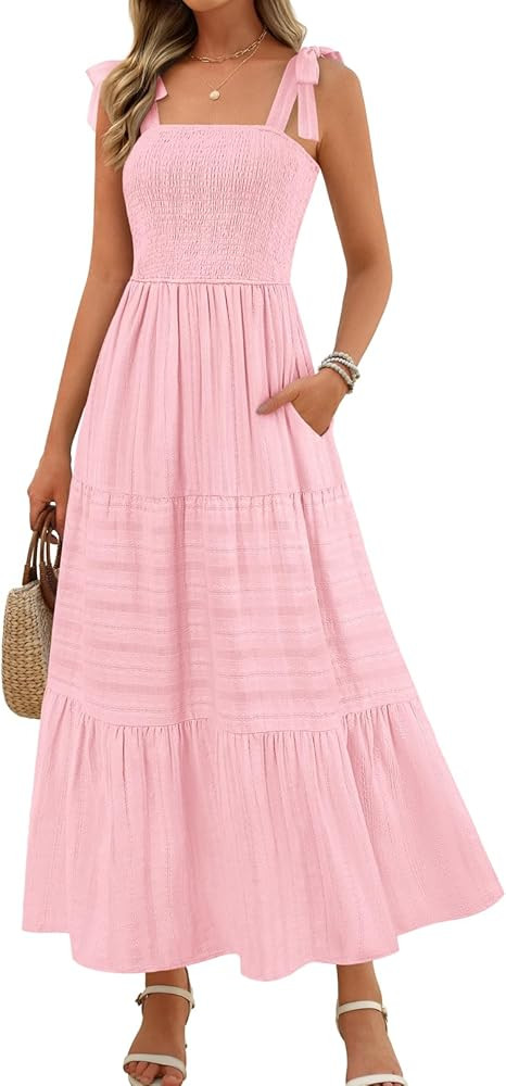 MEROKEETY Women's 2026 Spring Boho Maxi Dress Summer Beach Vacation Casual Sleeveless Smocked A L... | Amazon (US)