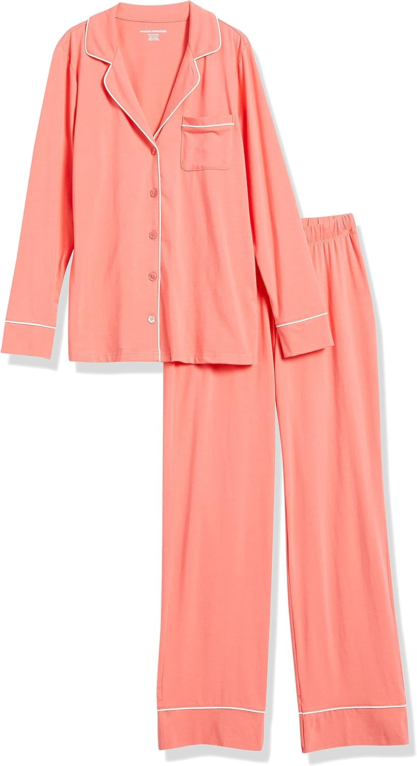Amazon Essentials Women's Cotton Modal Long Sleeve Shirt and Full Length Pant Pajama Set | Amazon (US)